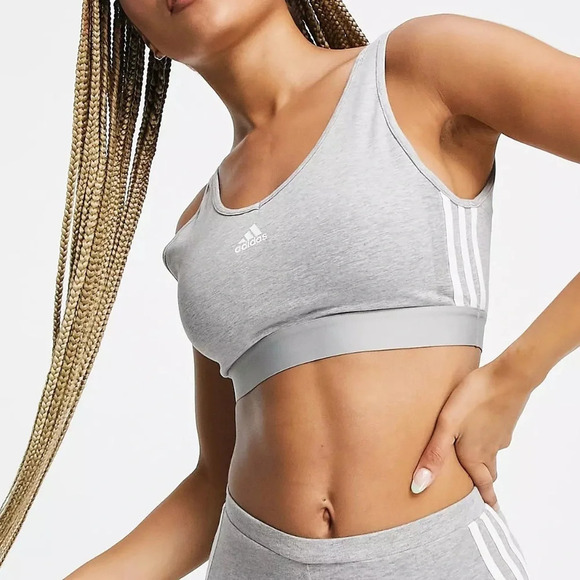 ADIDAS  ESSENTIALS 3-STRIPES CROP TOP WITH REMOVABLE PADS - Picture 3 of 7